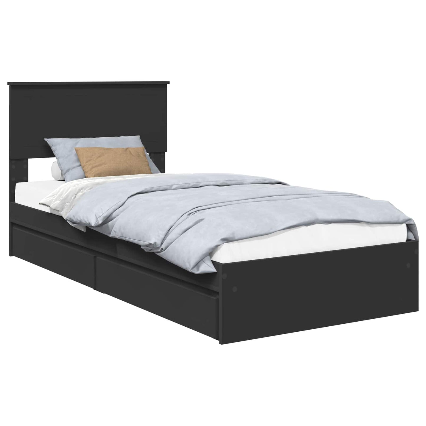 Tárolós Ágy fiókkal fejtámlával Fekete 90 x 190 cm Szerelt Fa