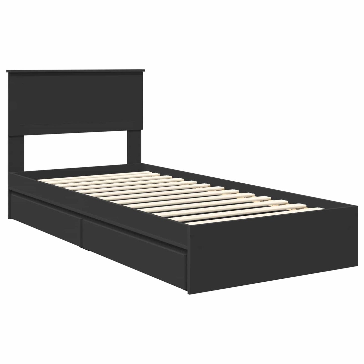 Tárolós Ágy fiókkal fejtámlával Fekete 90 x 190 cm Szerelt Fa