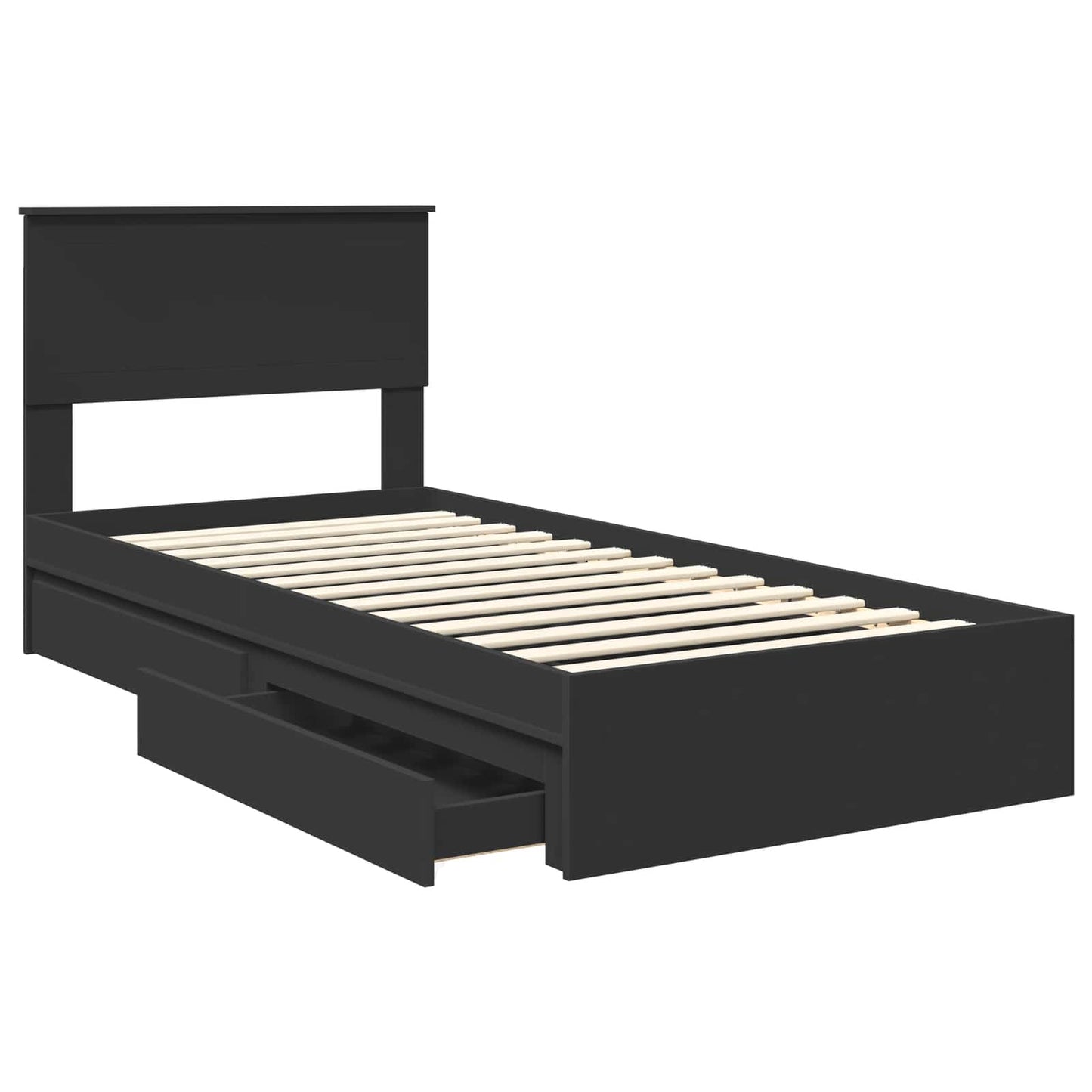 Tárolós Ágy fiókkal fejtámlával Fekete 90 x 190 cm Szerelt Fa
