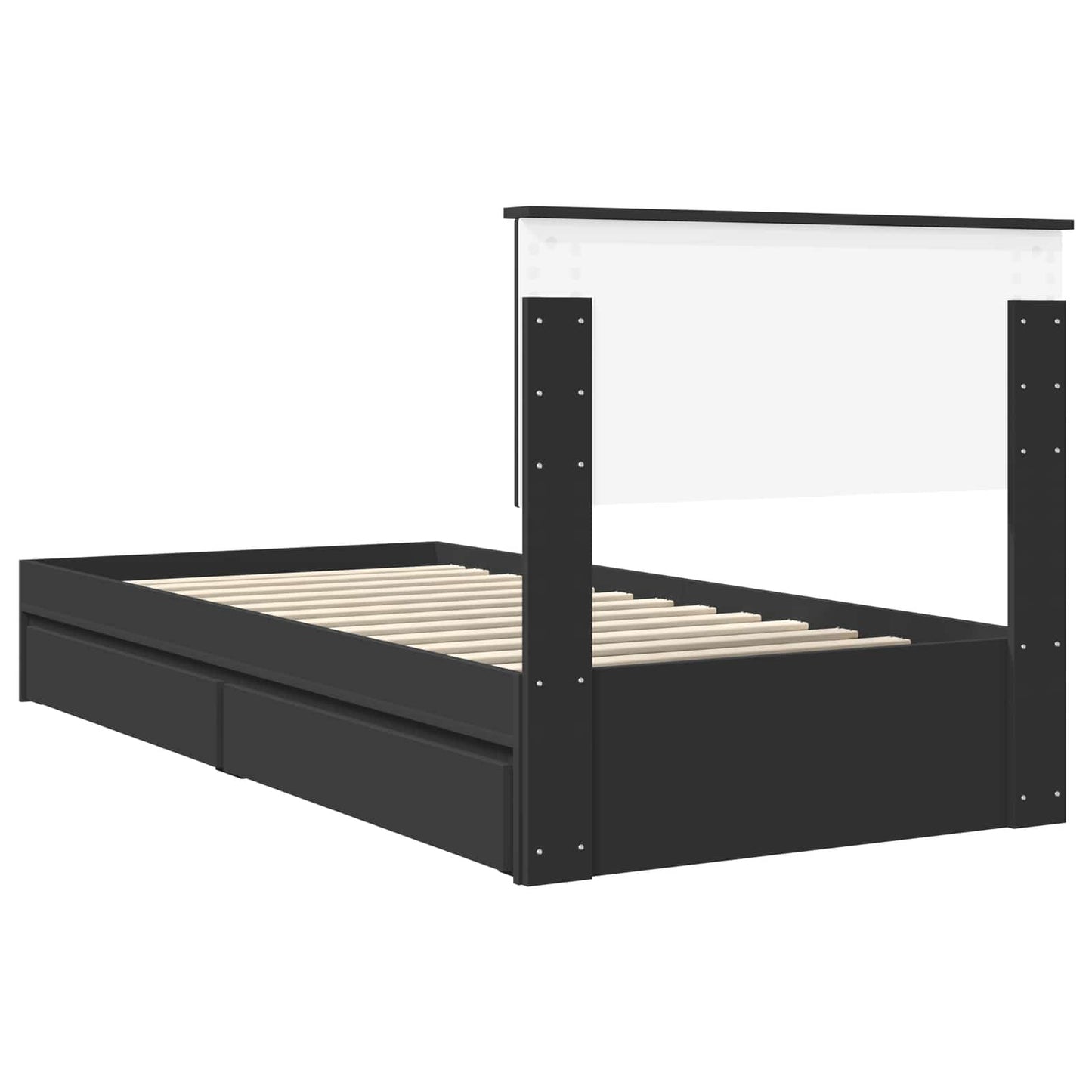 Tárolós Ágy fiókkal fejtámlával Fekete 90 x 190 cm Szerelt Fa