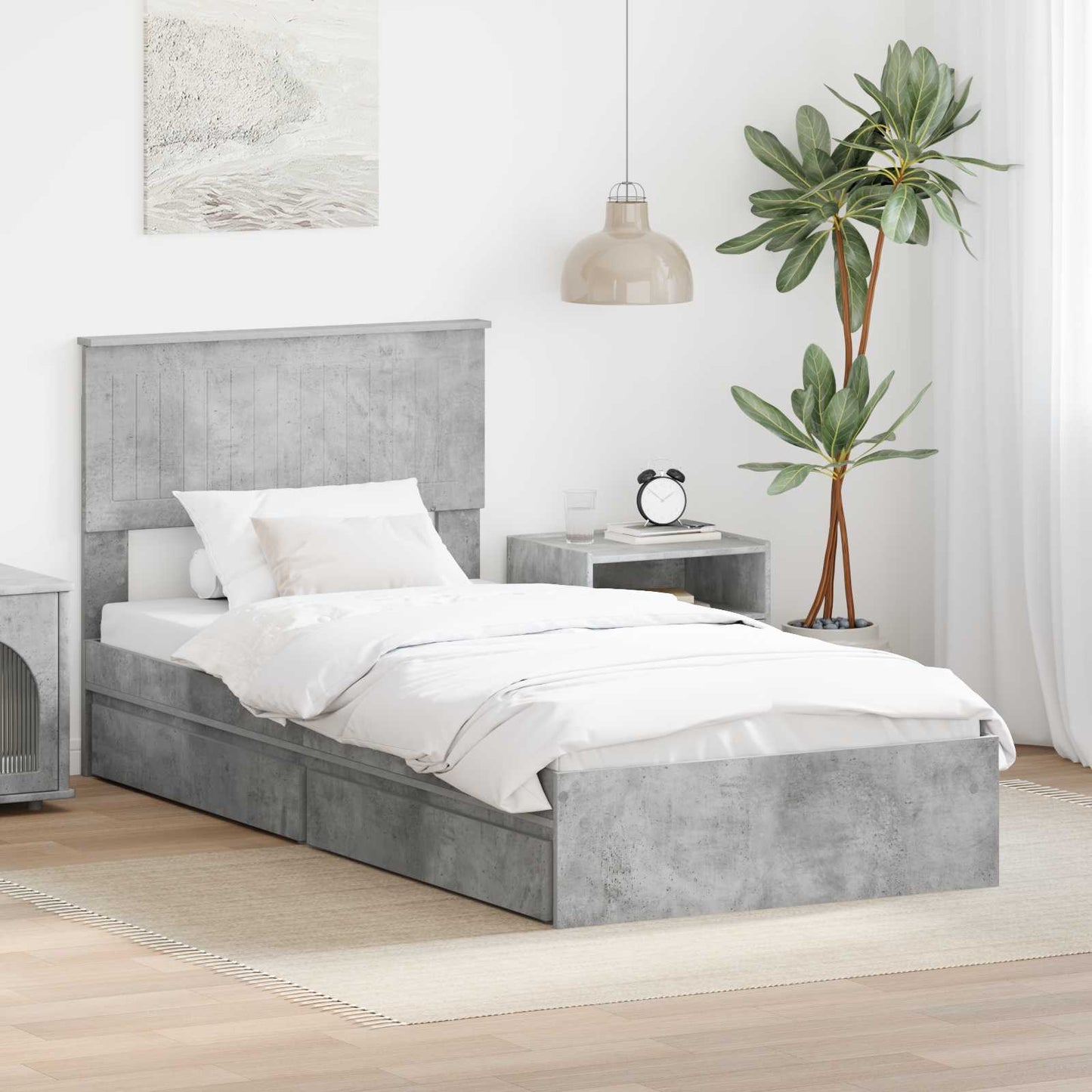 Tárolós Ágy fiókkal Beton Szürke 90 x 190 cm Szerelt Fa