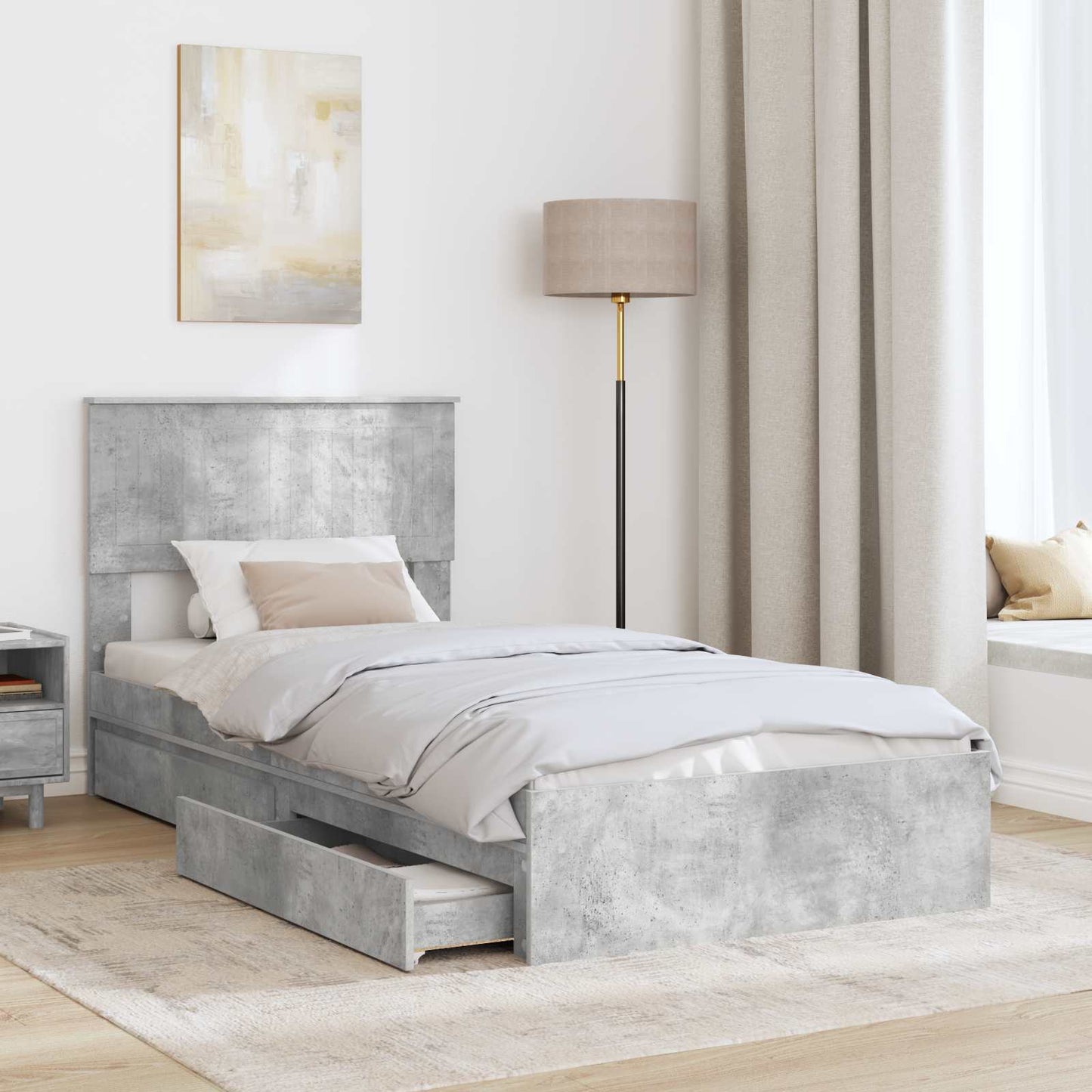 Tárolós Ágy fiókkal Beton Szürke 90 x 190 cm Szerelt Fa