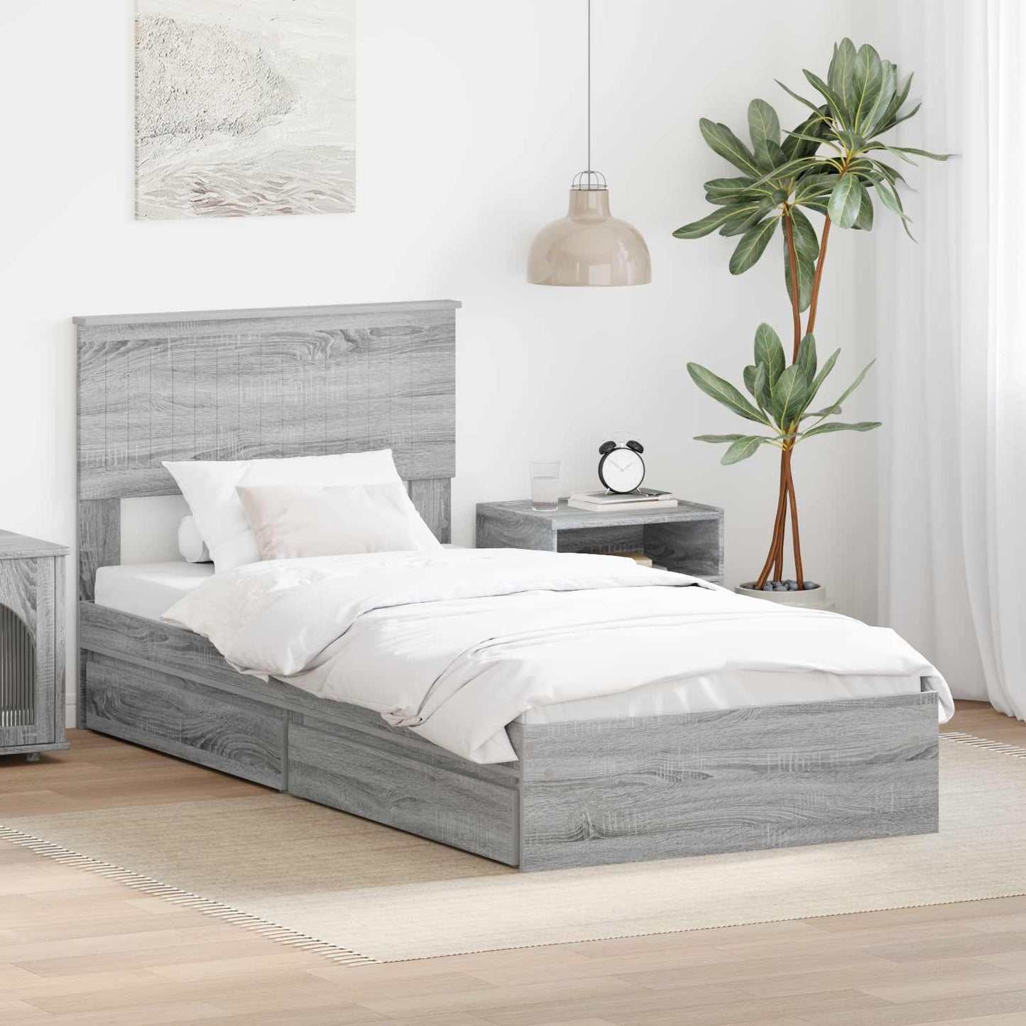 Tárolós Ágy fiókkal Szürke Sonoma 90 x 190 cm Szerelt Fa