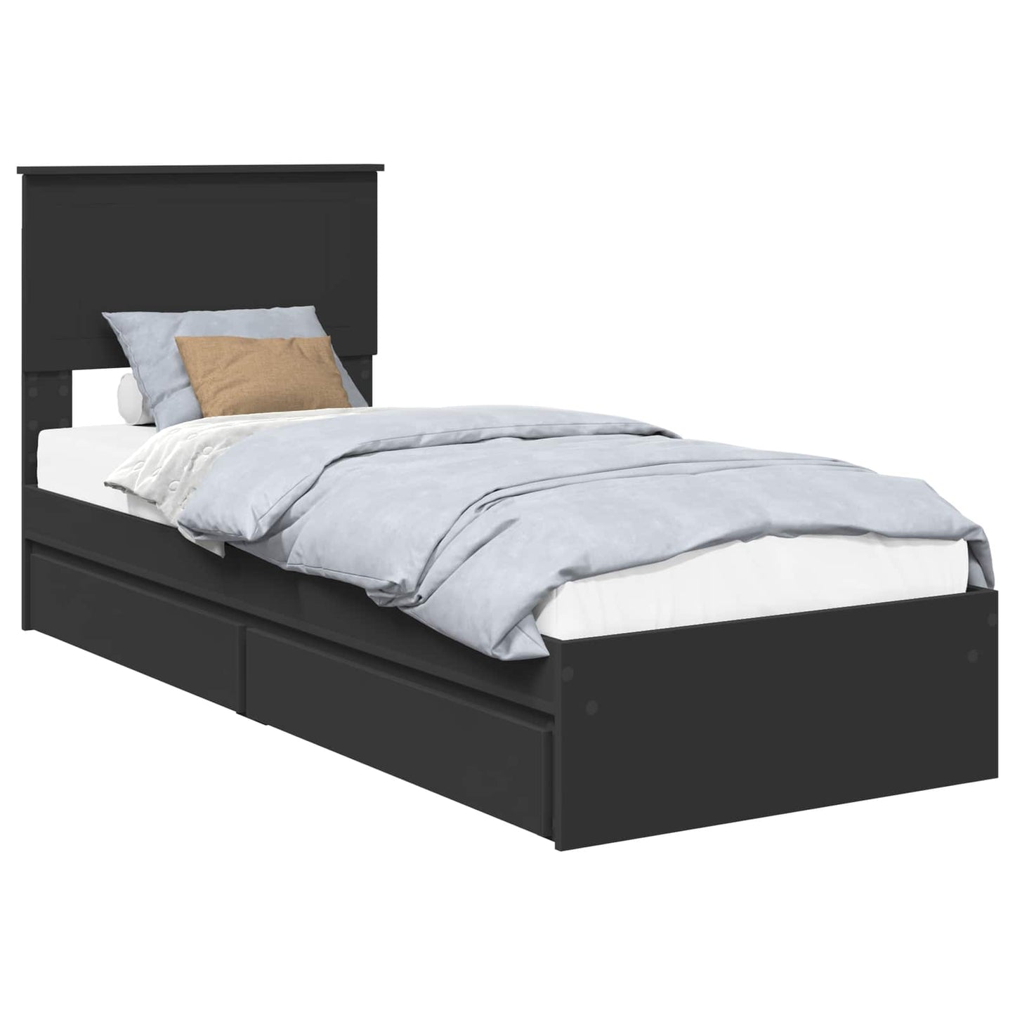 Tárolós Ágy fiókkal fejtámlával Fekete 75 x 190 cm Szerelt Fa