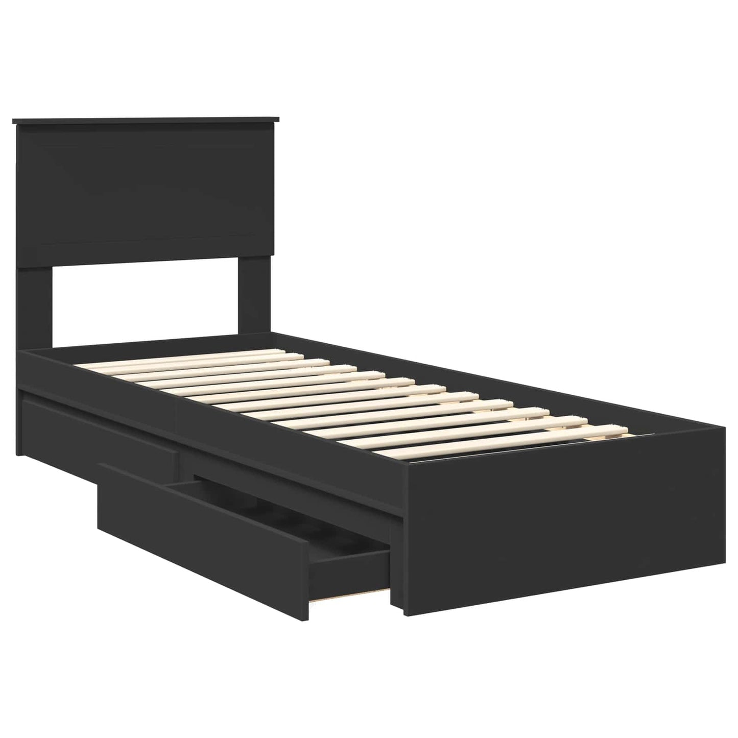 Tárolós Ágy fiókkal fejtámlával Fekete 75 x 190 cm Szerelt Fa