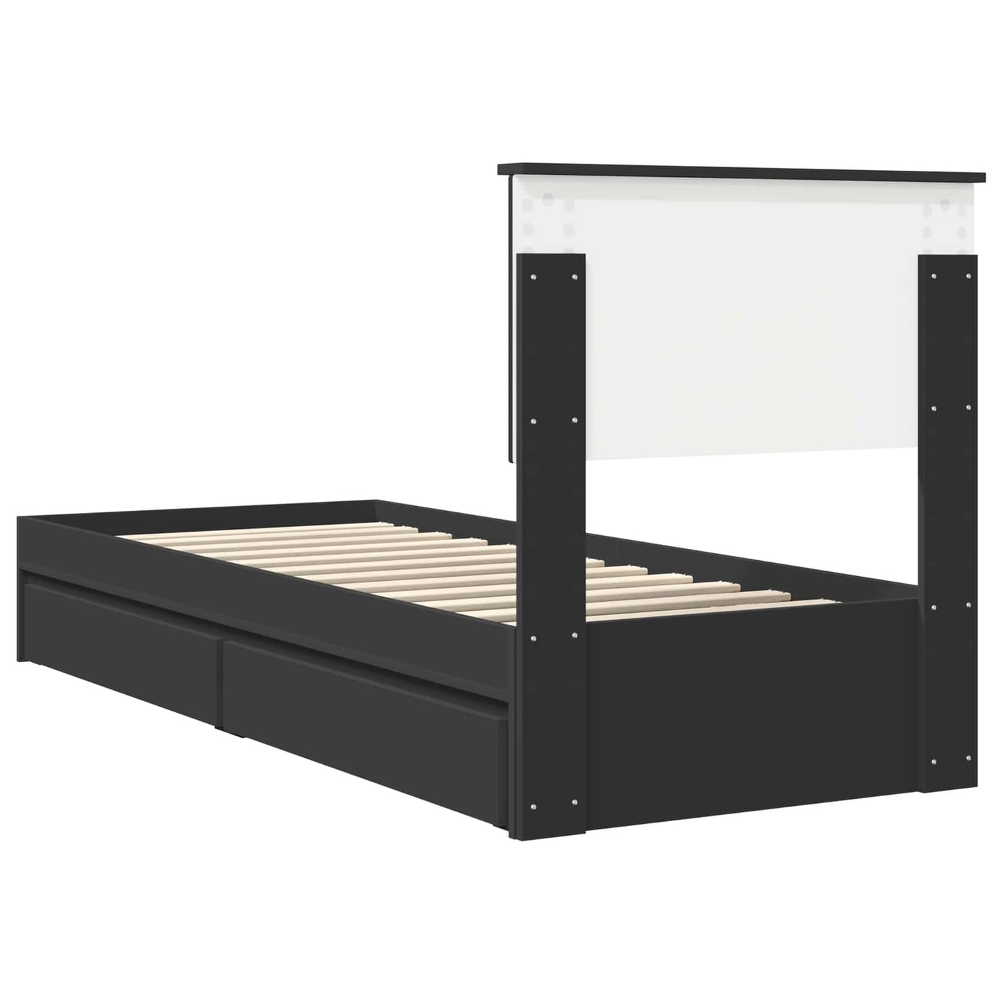 Tárolós Ágy fiókkal fejtámlával Fekete 75 x 190 cm Szerelt Fa