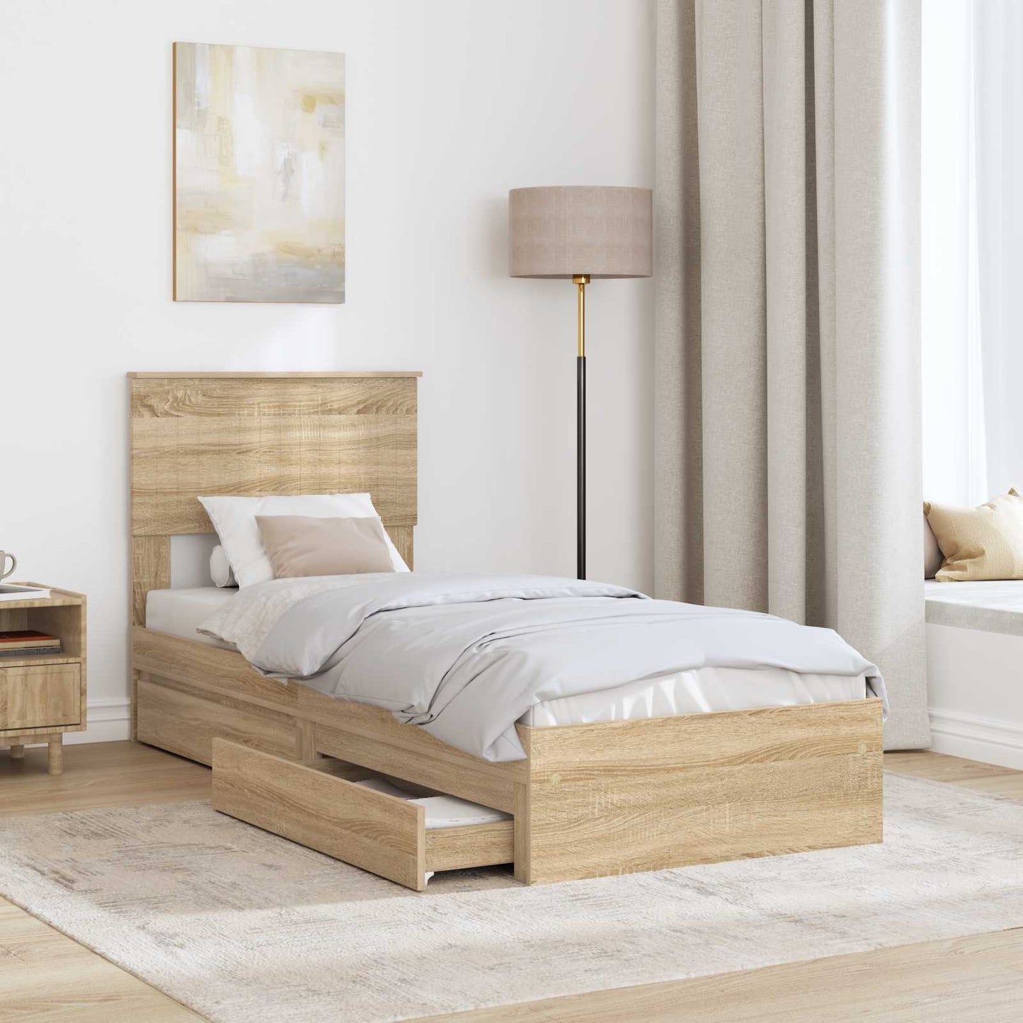 Tárolós Ágy fiókkal Sonoma tölgy 75 x 190 cm Szerelt Fa