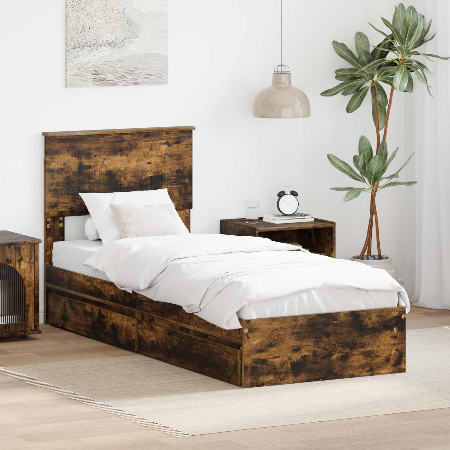 Tárolós Ágy fiókkal Füstölt tölgy 75 x 190 cm Szerelt Fa