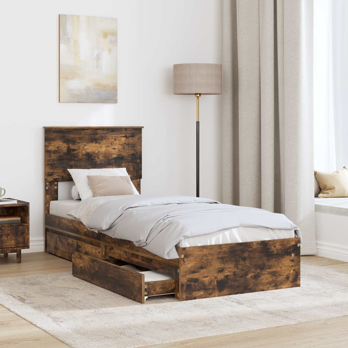Tárolós Ágy fiókkal Füstölt tölgy 75 x 190 cm Szerelt Fa