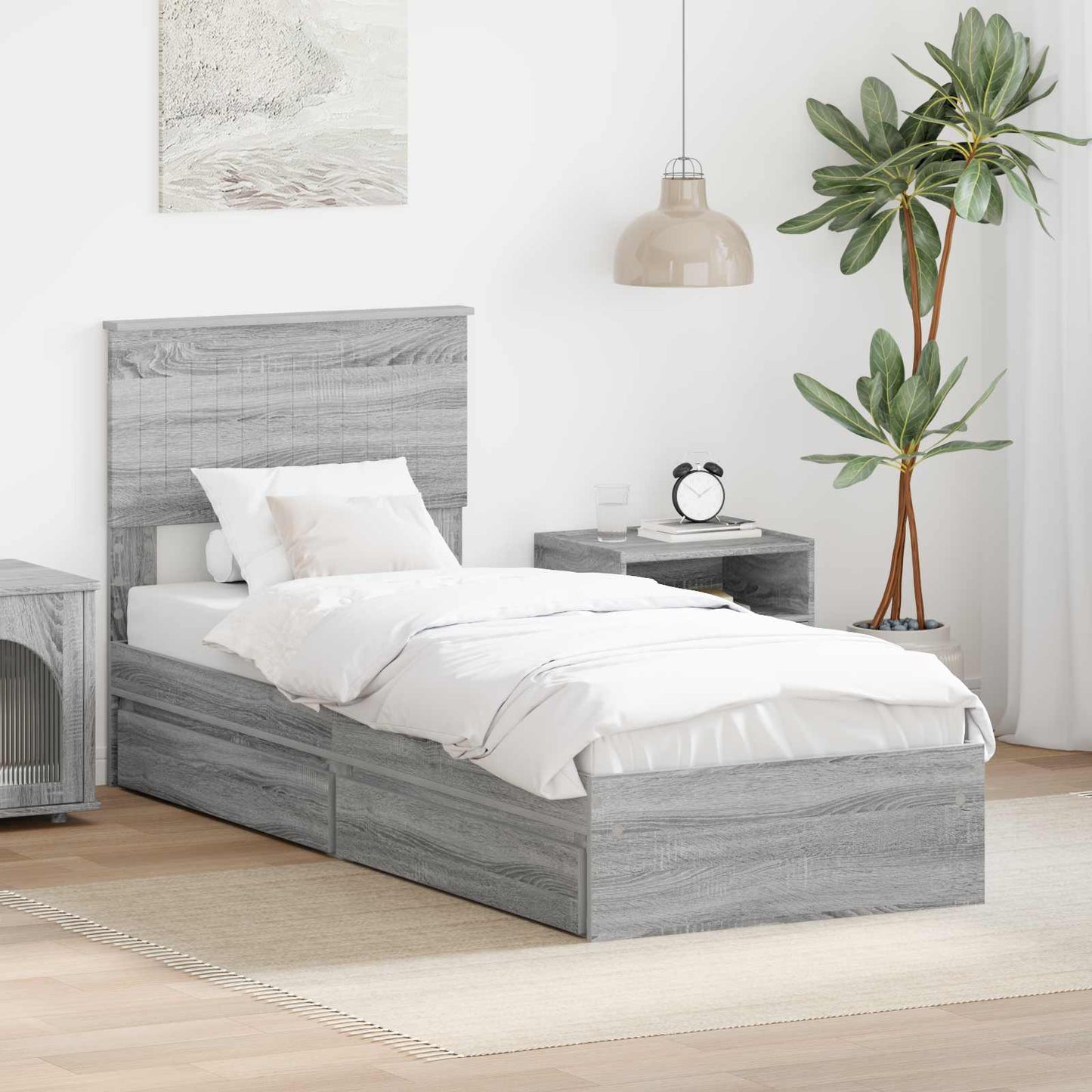 Tárolós Ágy fiókkal Szürke Sonoma 75 x 190 cm Szerelt Fa