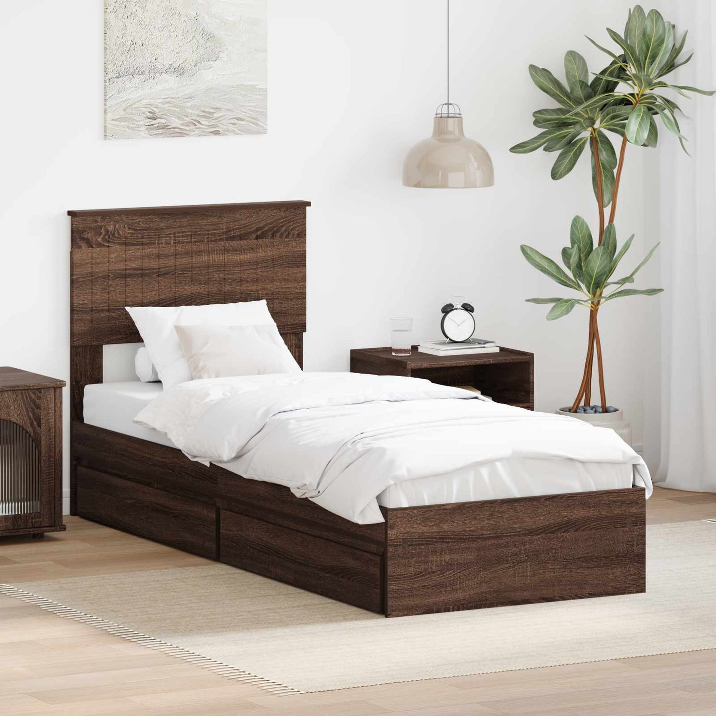 Tárolós Ágy fiókkal Barna Tölgy 75 x 190 cm Szerelt Fa