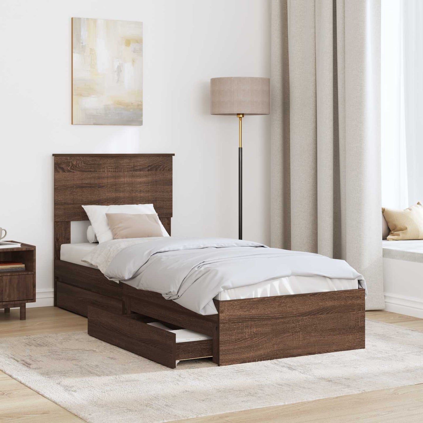 Tárolós Ágy fiókkal Barna Tölgy 75 x 190 cm Szerelt Fa