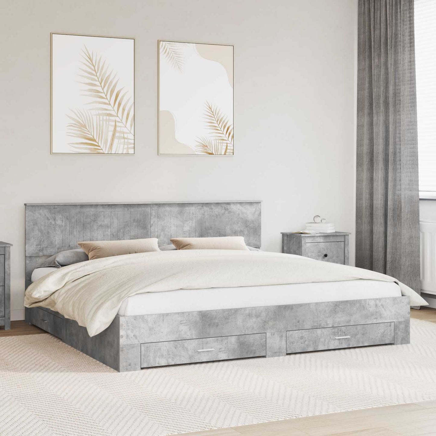 Ágykeret fiókkal tárolóval Betonszürke 200 x 200 cm Szerelt Fa