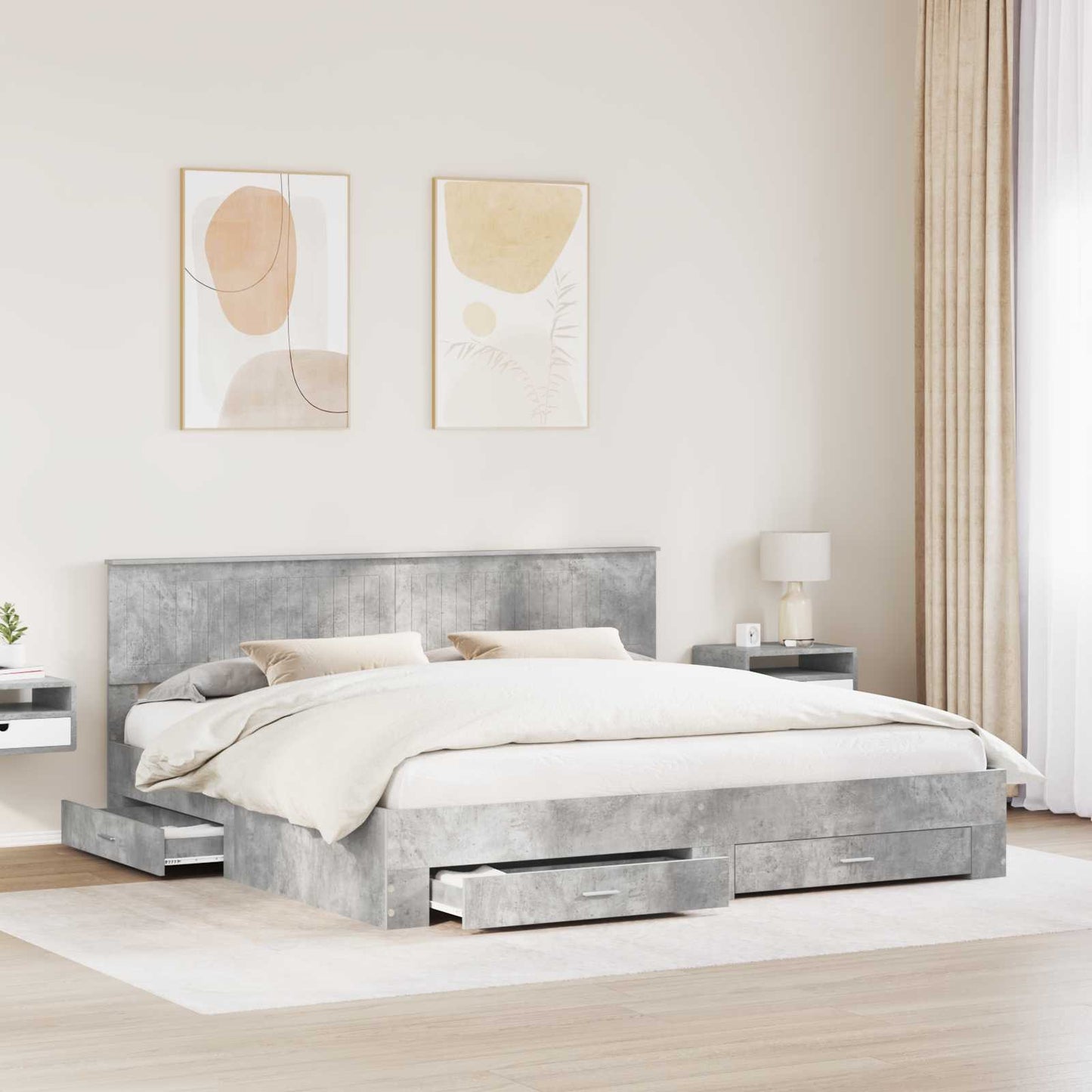 Ágykeret fiókkal tárolóval Betonszürke 200 x 200 cm Szerelt Fa