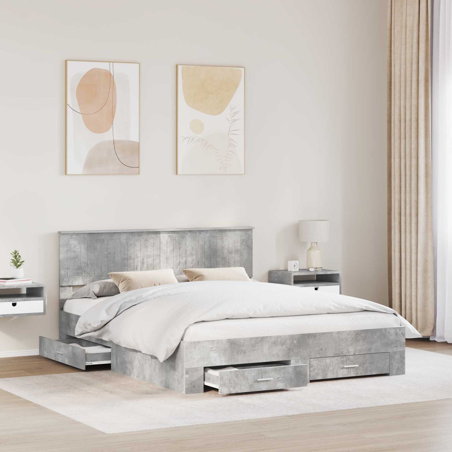Ágykeret fiókkal tárolóval Betonszürke 160 x 200 cm Szerelt Fa