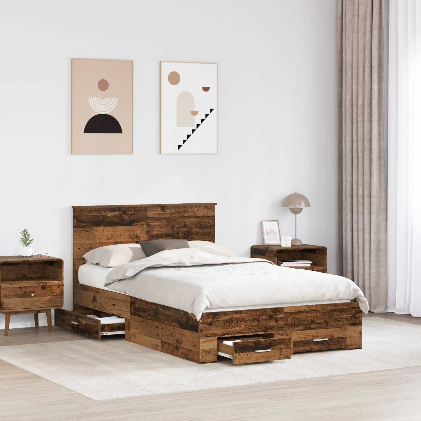 Ágykeret fiókkal fejtámlával Antik Fa 120 x 190 cm Szerelt Fa
