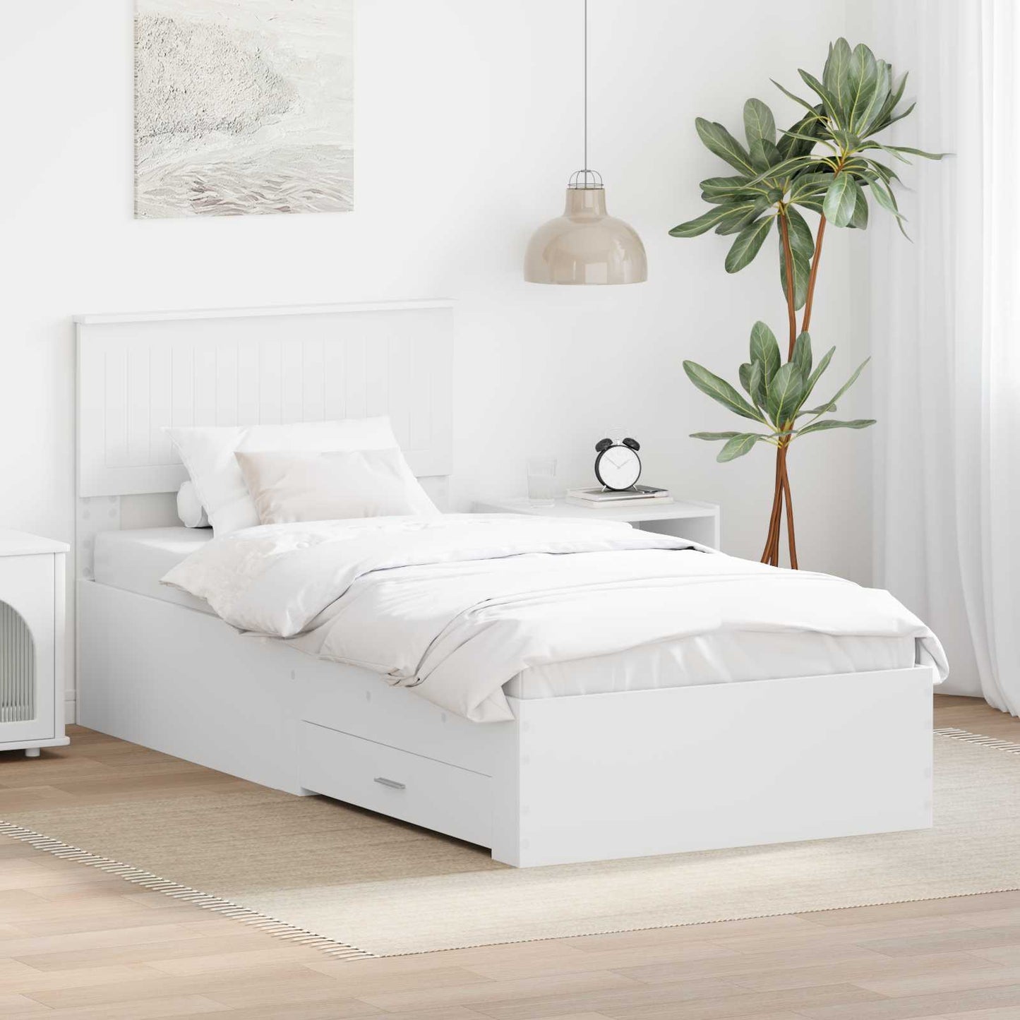 Ágykeret fiókkal fejtámlával Fehér 90 x 190 cm Szerelt Fa