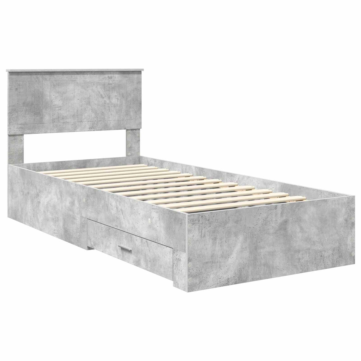 Ágykeret fiókkal fejtámlával Betonszürke 90 x 190 cm Szerelt Fa