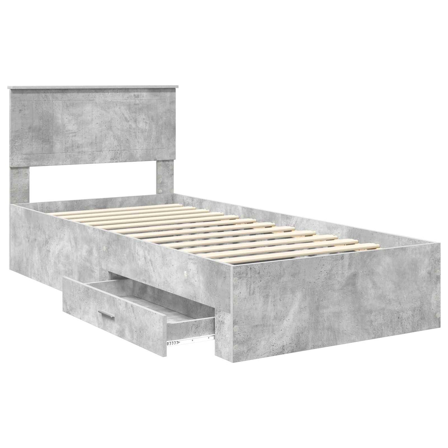 Ágykeret fiókkal fejtámlával Betonszürke 90 x 190 cm Szerelt Fa