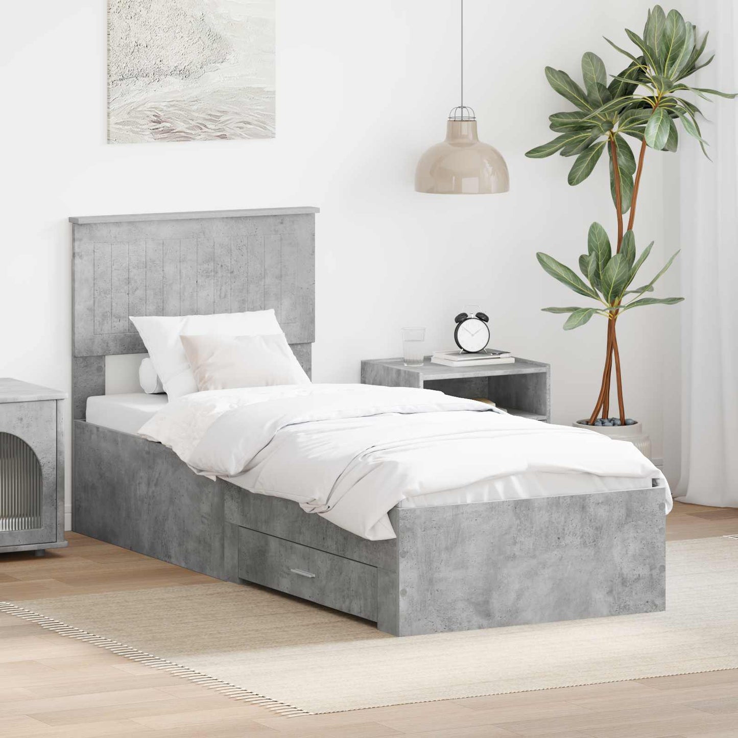 Ágykeret fiókkal Beton szürke és ezüst 70 x 190 cm Szerelt Fa