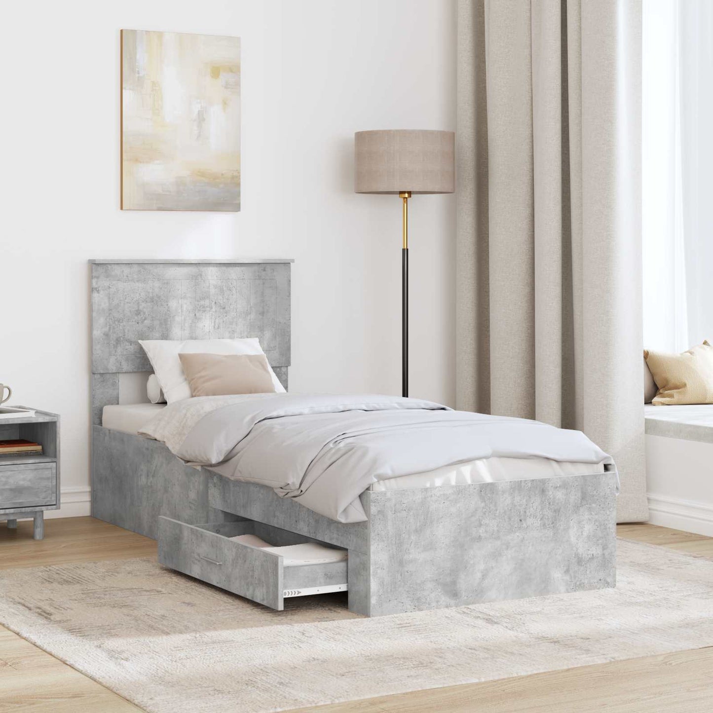 Ágykeret fiókkal Beton szürke és ezüst 70 x 190 cm Szerelt Fa