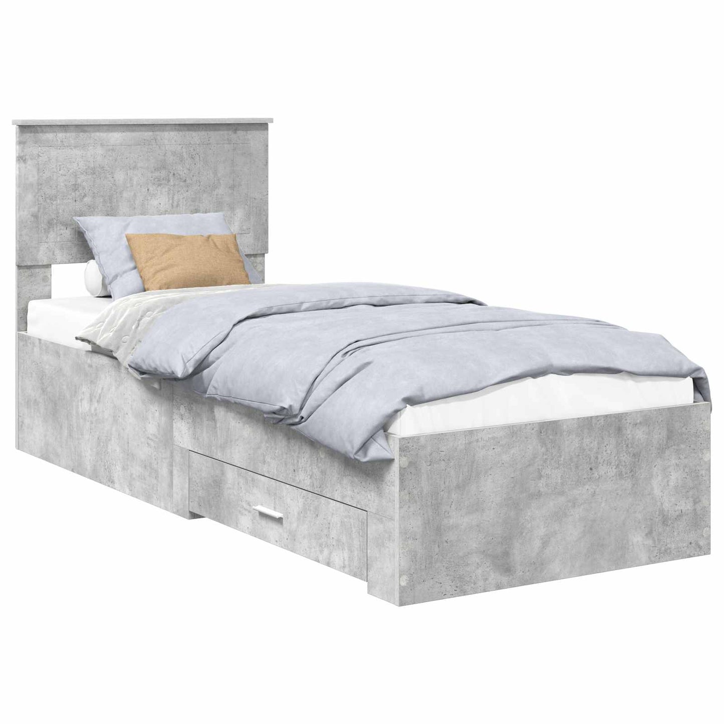 Ágykeret fiókkal Beton szürke és ezüst 70 x 190 cm Szerelt Fa