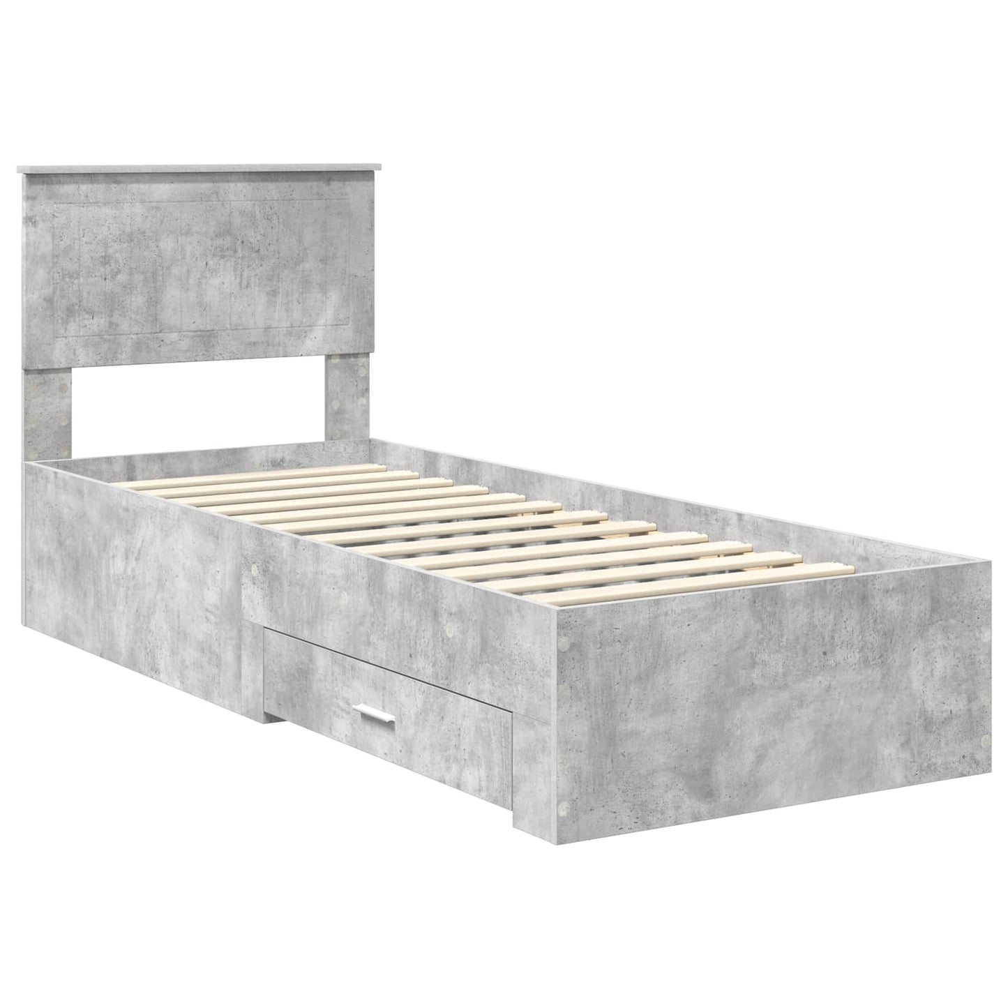 Ágykeret fiókkal Beton szürke és ezüst 70 x 190 cm Szerelt Fa