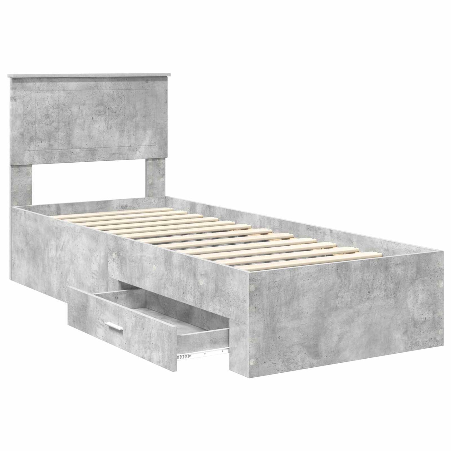 Ágykeret fiókkal Beton szürke és ezüst 70 x 190 cm Szerelt Fa