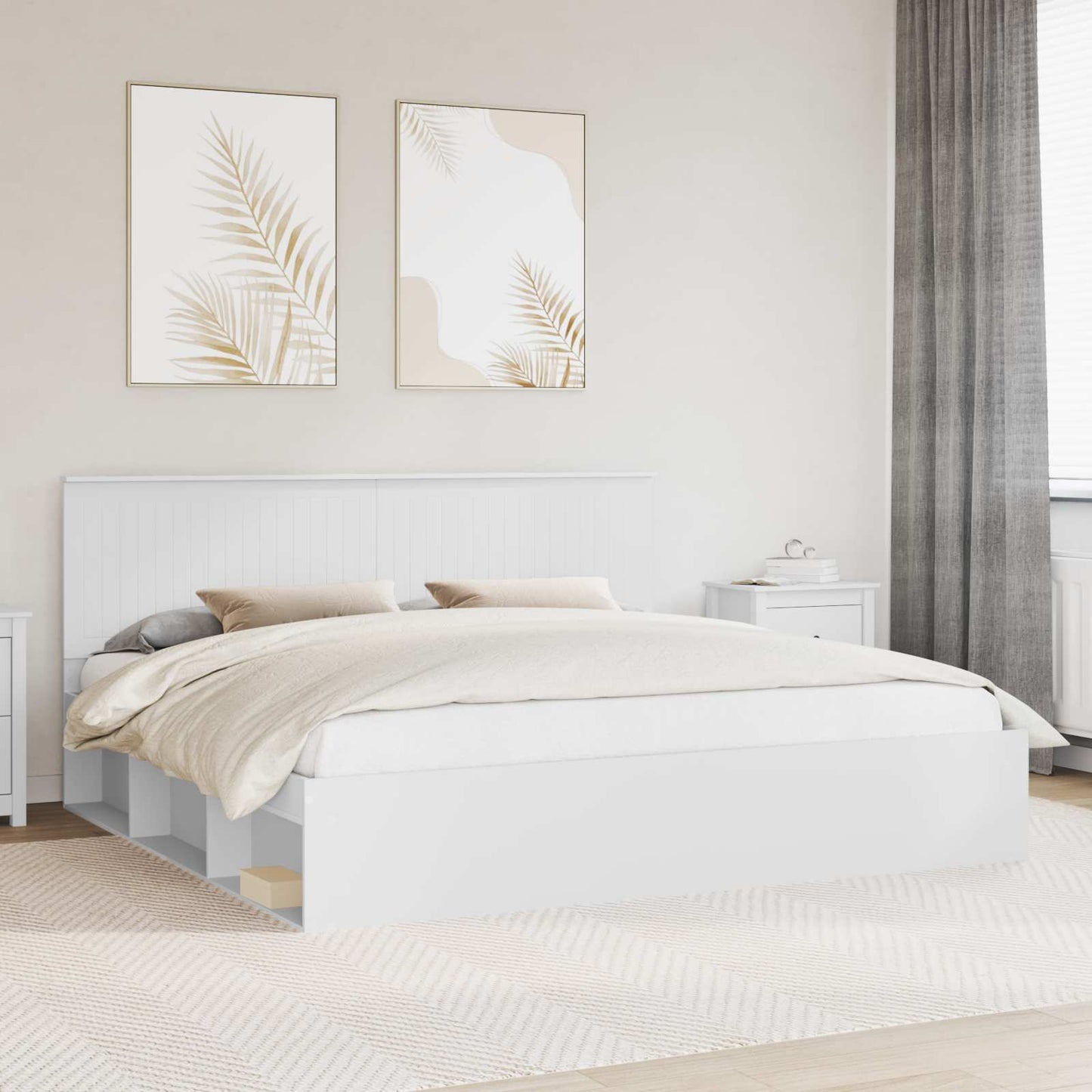 Ágykeret fejtámlával Fehér 200 x 200 cm Tömör fenyőfa