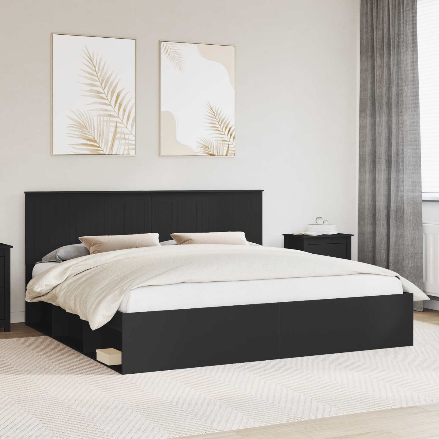 Ágykeret fejtámlával Fekete 200 x 200 cm Tömör fenyőfa