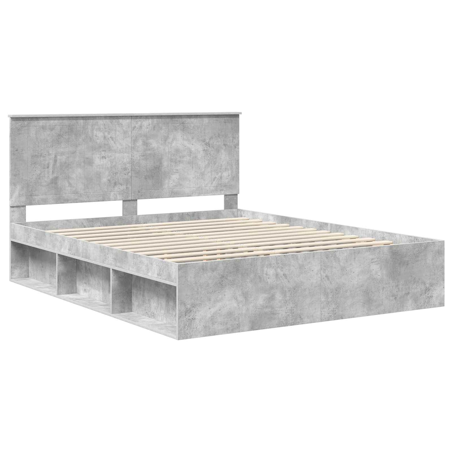 Ágykeret fejtámlával Beton 160 x 200 cm Tömör fenyőfa