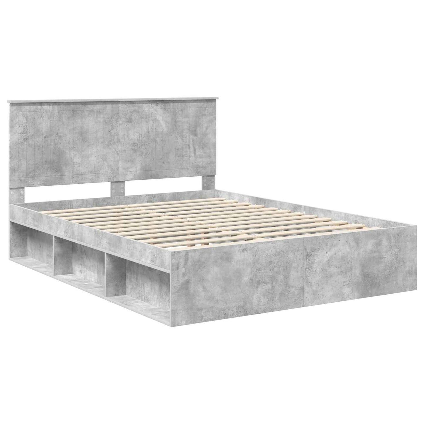 Ágykeret fejtámlával Beton Szürke 150 x 200 cm Tömör fenyőfa