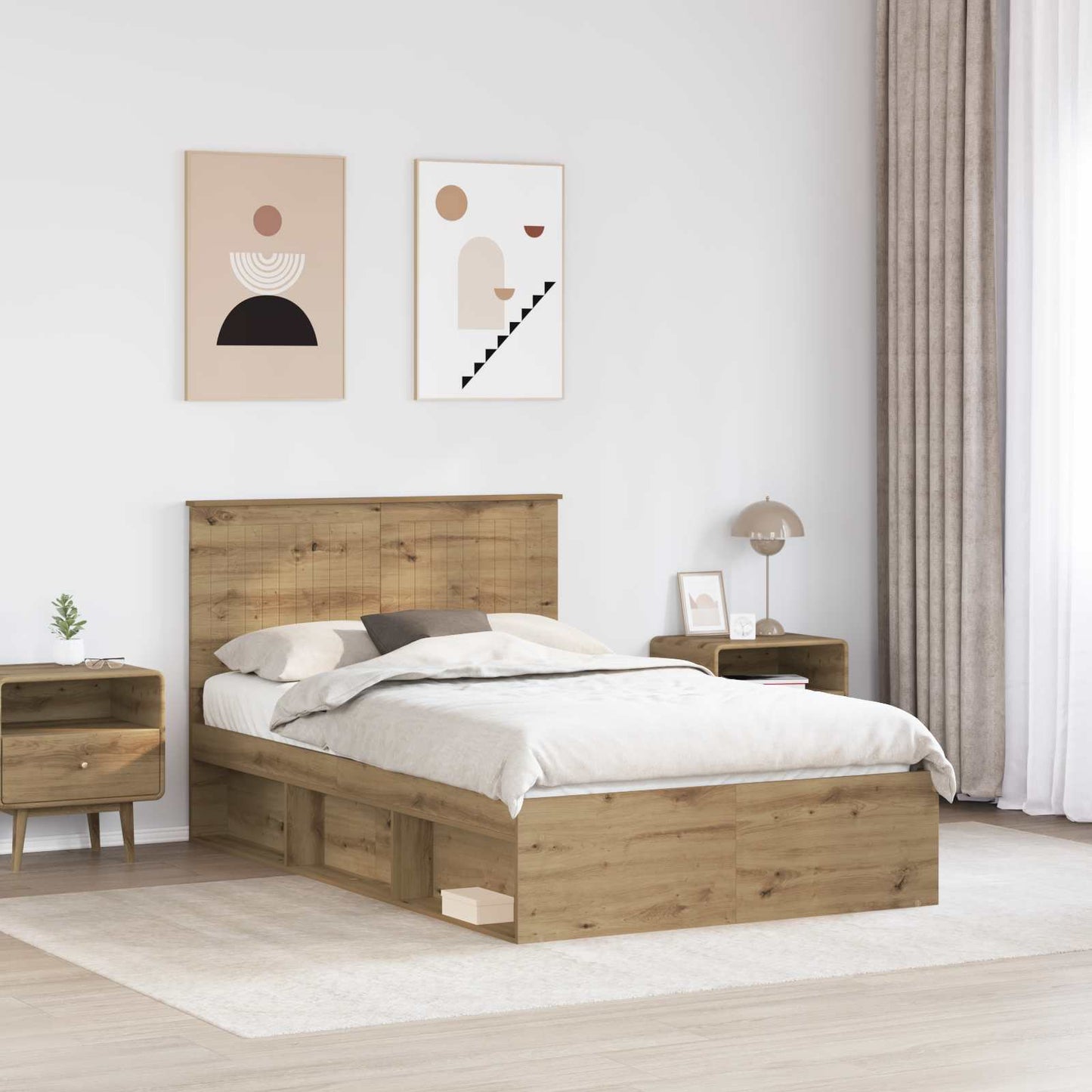 Ágykeret fejtámlával Művészi tölgy 120 x 200 cm Tömör fenyőfa