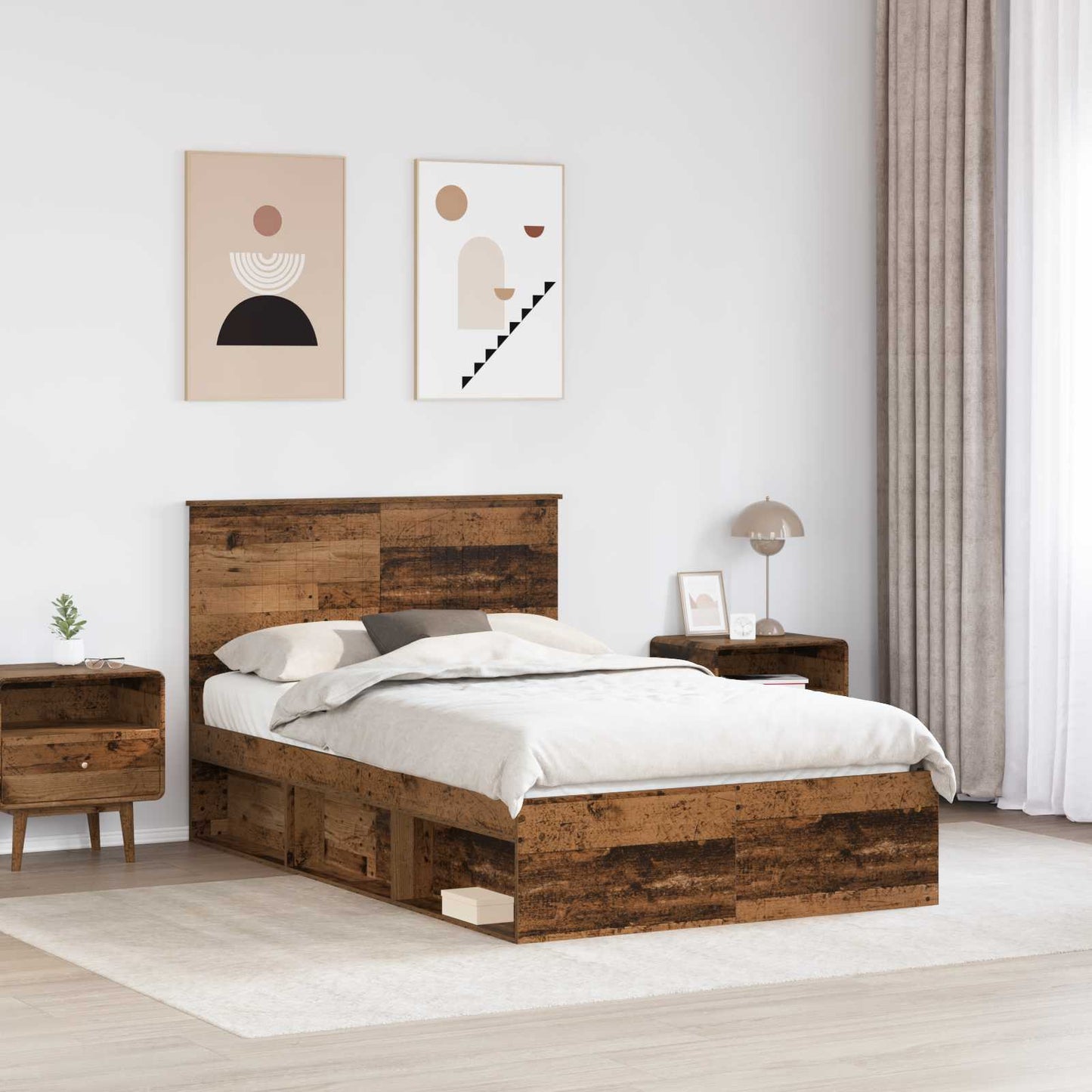 Ágykeret fejtámlával Öreg fa 120 x 190 cm Tömör fenyőfa