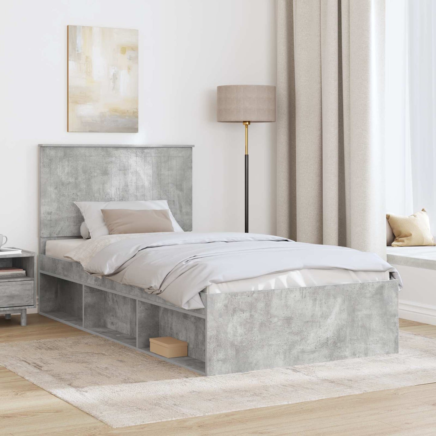 Ágykeret fejtámlával Beton Szürke 100 x 200 cm Tömör fenyőfa