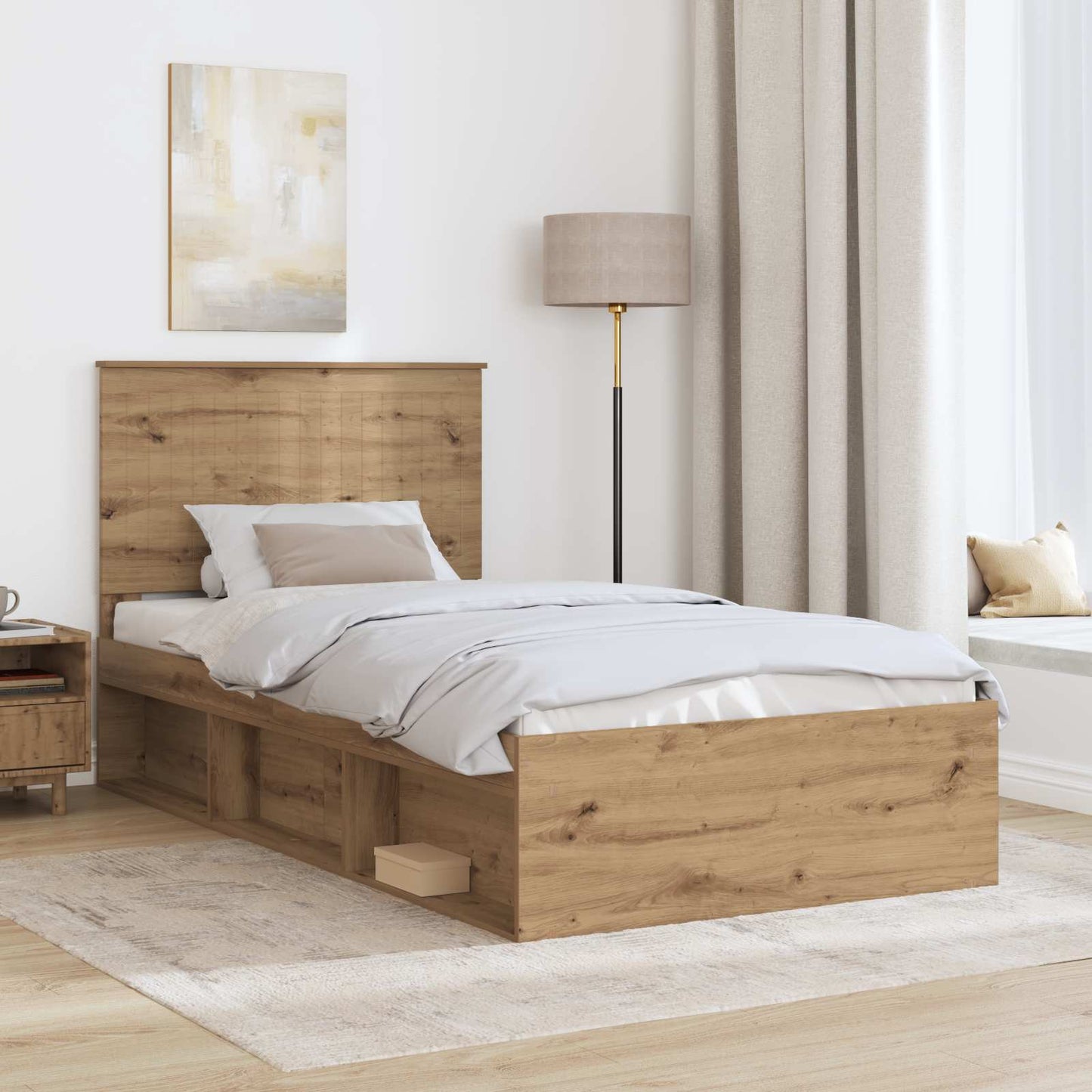 Ágykeret fejtámlával Művészi tölgy 100 x 200 cm Tömör fenyőfa