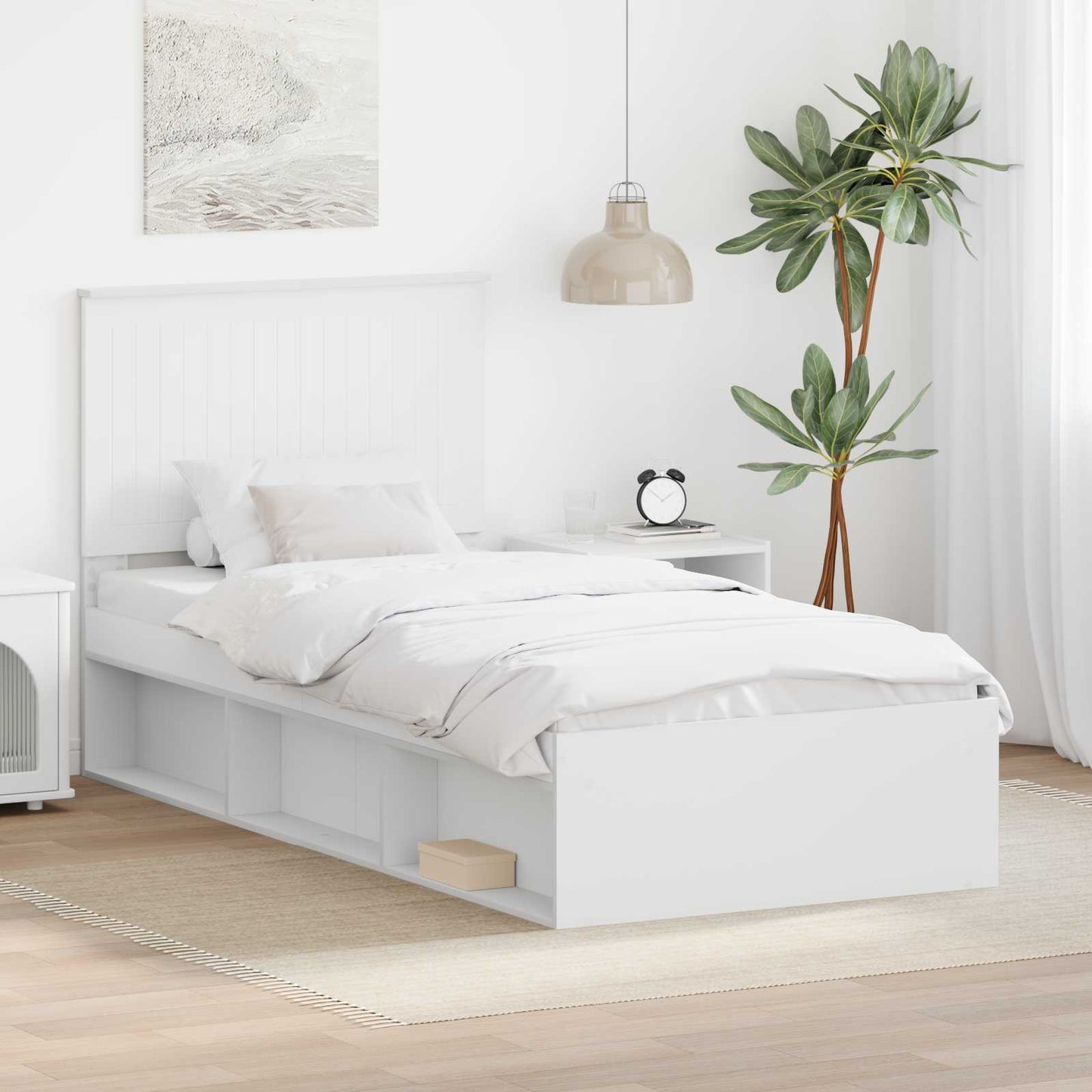 Ágykeret fejtámlával Fehér 90 x 190 cm Tömör fenyőfa