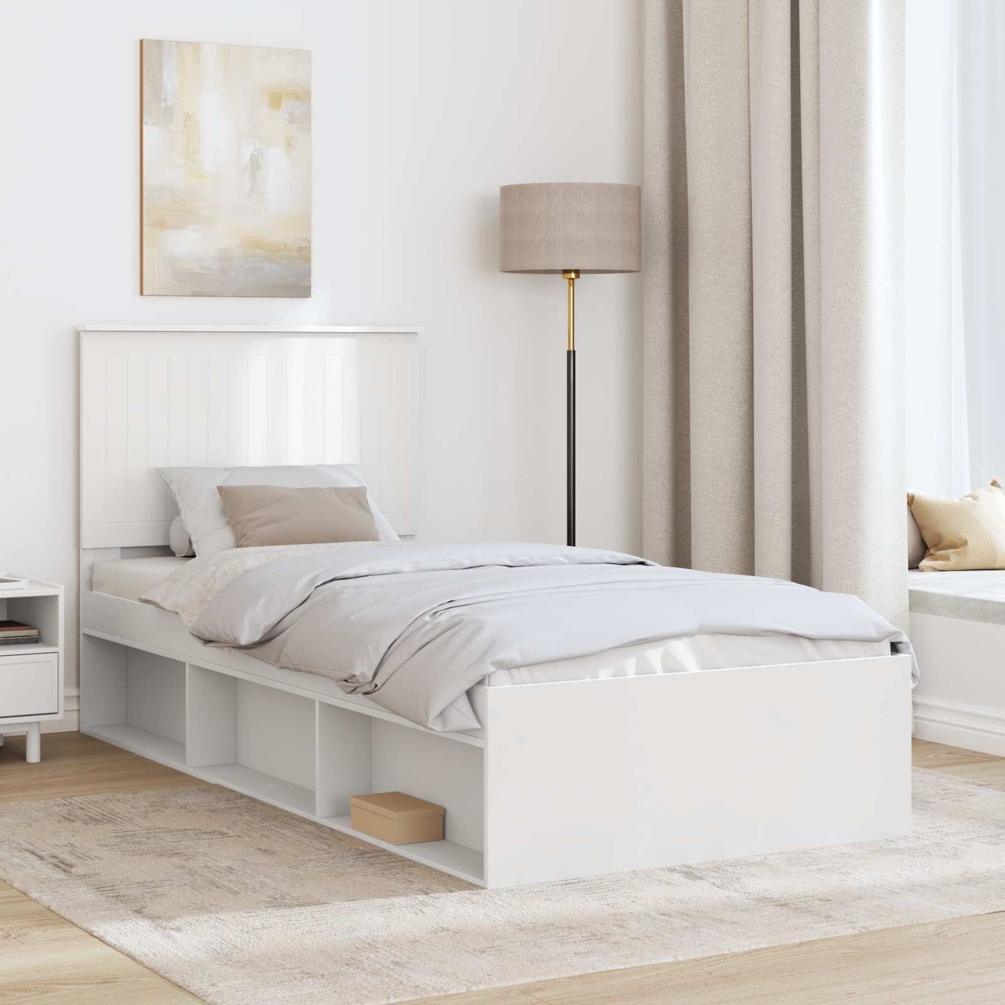 Ágykeret fejtámlával Fehér 90 x 190 cm Tömör fenyőfa