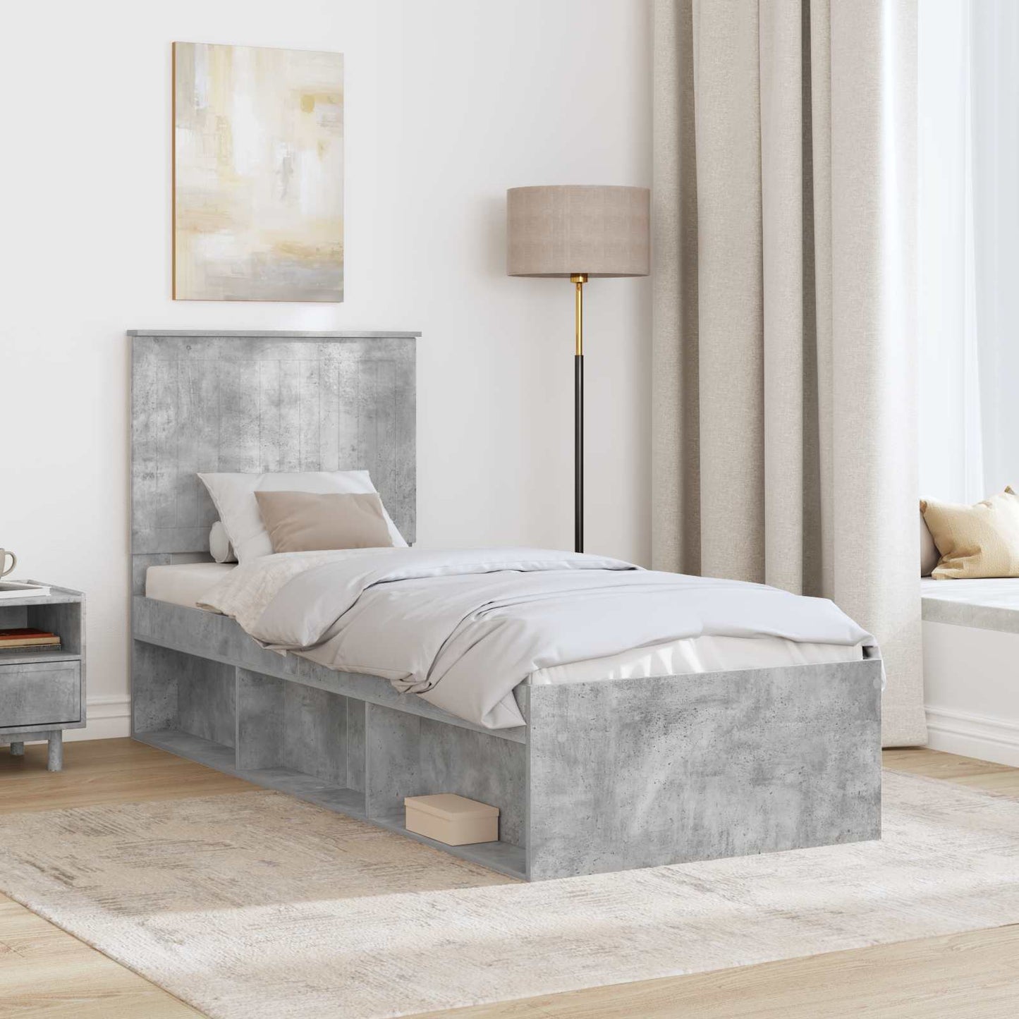 Ágykeret fejtámlával Beton Szürke 75 x 190 cm Tömör fenyőfa
