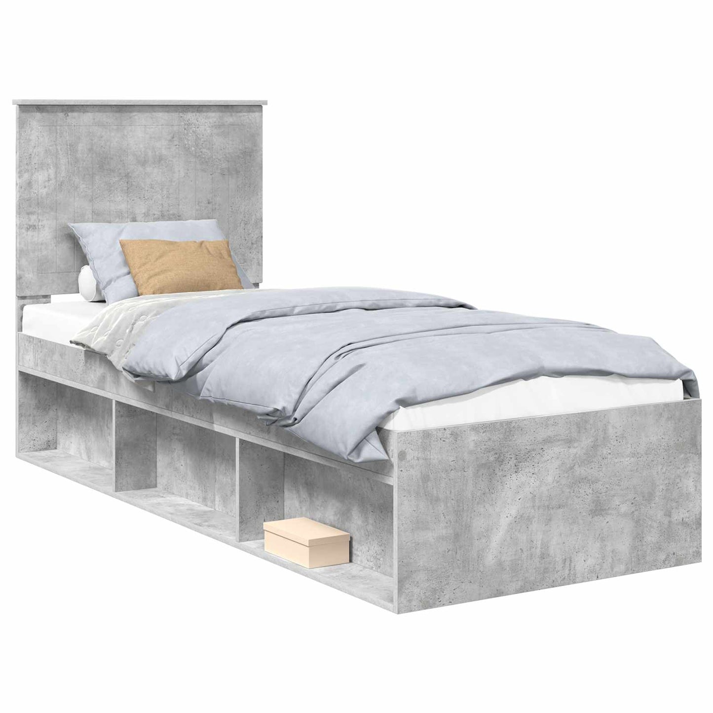Ágykeret fejtámlával Beton Szürke 75 x 190 cm Tömör fenyőfa