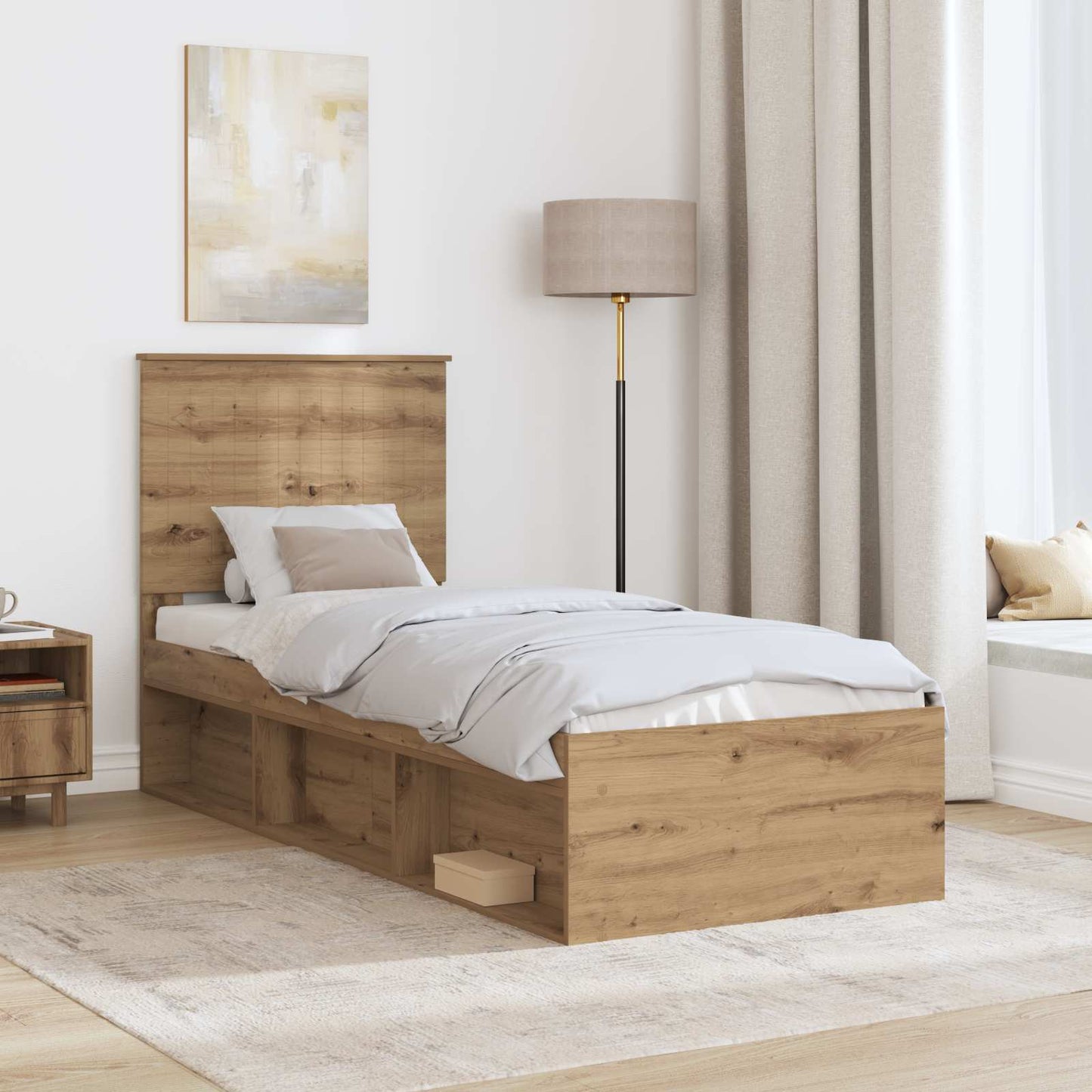 Ágykeret fejtámlával Művészi tölgy 75 x 190 cm Tömör fenyőfa
