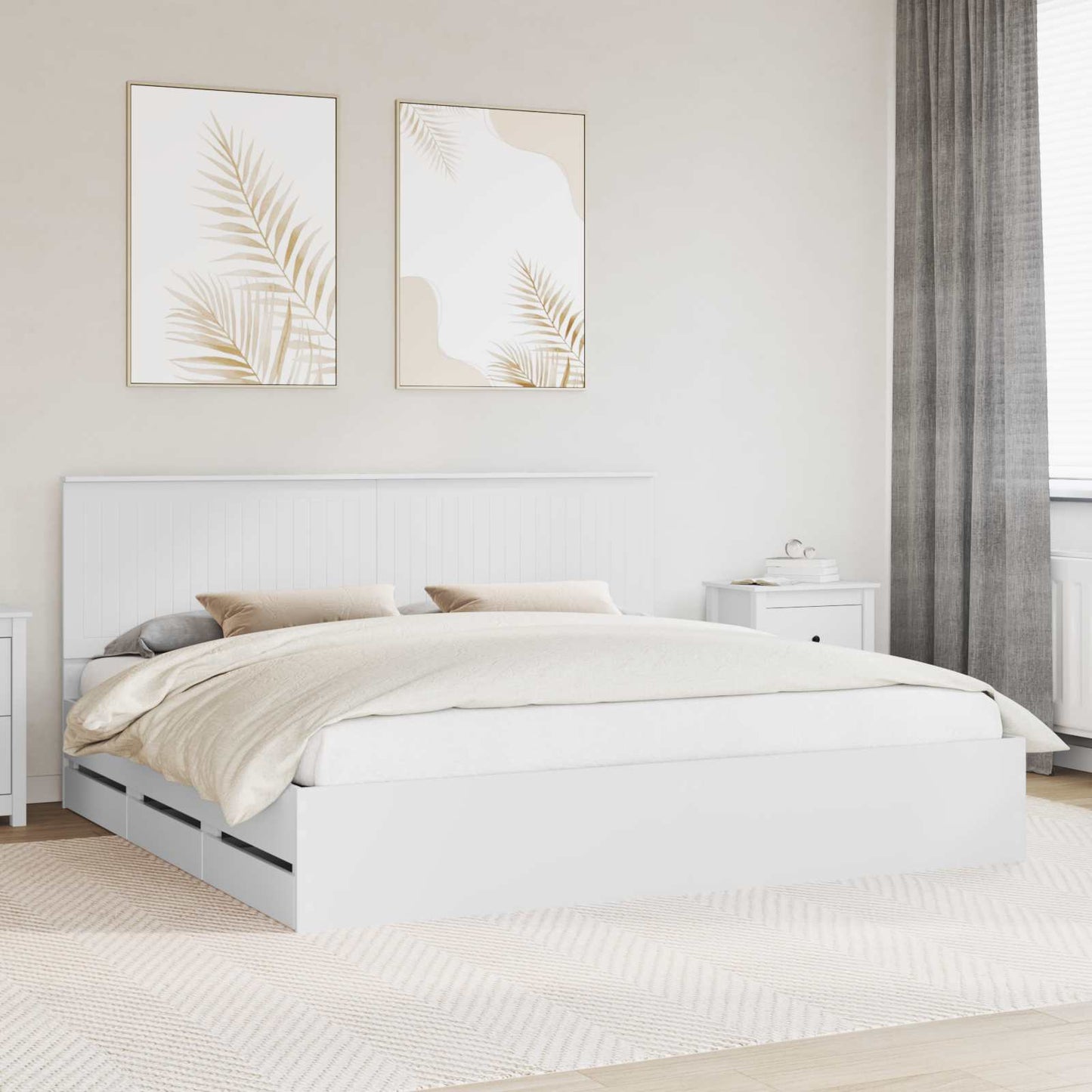 Ágykeret fiókkal fejtámlával Fehér 200 x 200 cm Mérnöki Fa