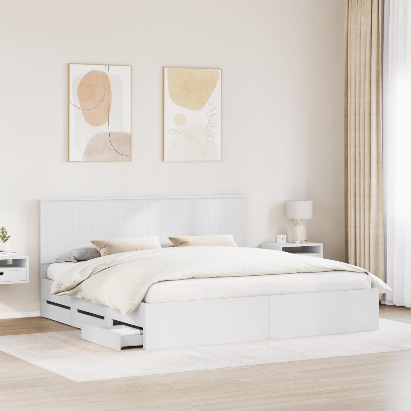 Ágykeret fiókkal fejtámlával Fehér 200 x 200 cm Mérnöki Fa