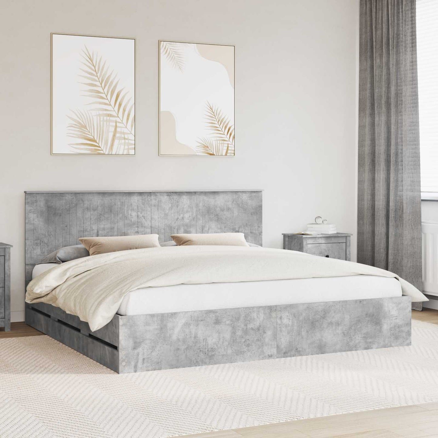 Ágykeret fiókkal tárolóval Beton Szürke 200 x 200 cm Mérnöki Fa