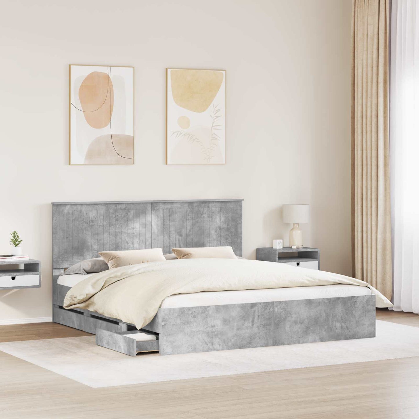 Ágykeret fiókkal tárolóval Beton Szürke 180 x 200 cm Mérnöki Fa
