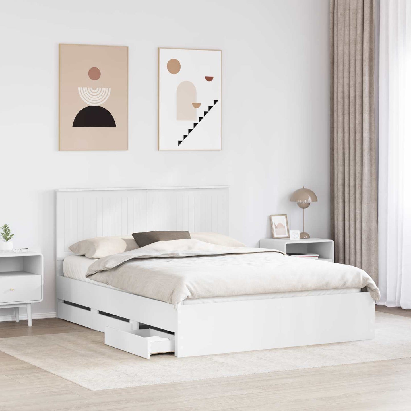 Ágykeret fiókkal fejtámlával Fehér 150 x 200 cm Mérnöki Fa
