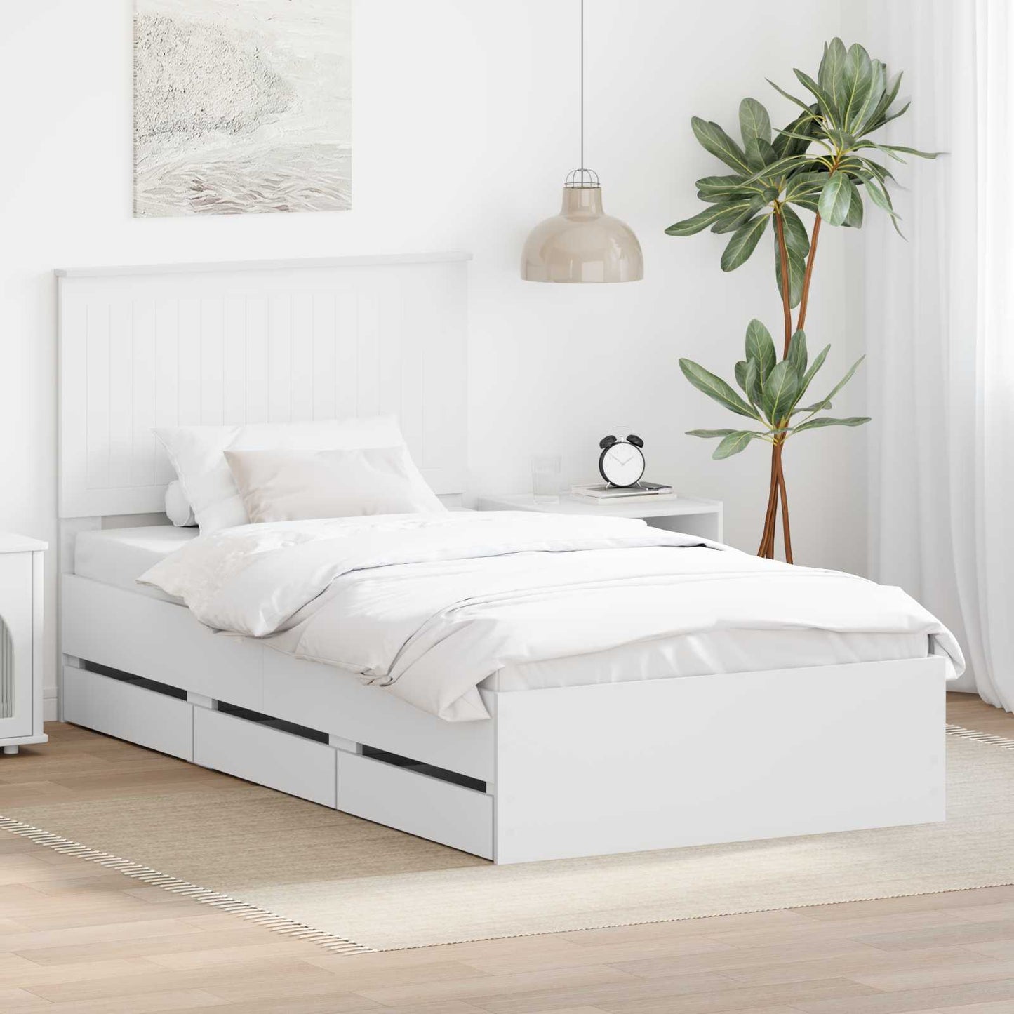 Ágykeret fiókkal fejtámlával Fehér 100 x 200 cm Mérnöki Fa