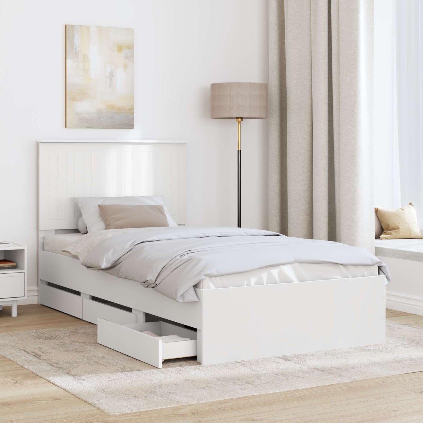 Ágykeret fiókkal fejtámlával Fehér 100 x 200 cm Mérnöki Fa
