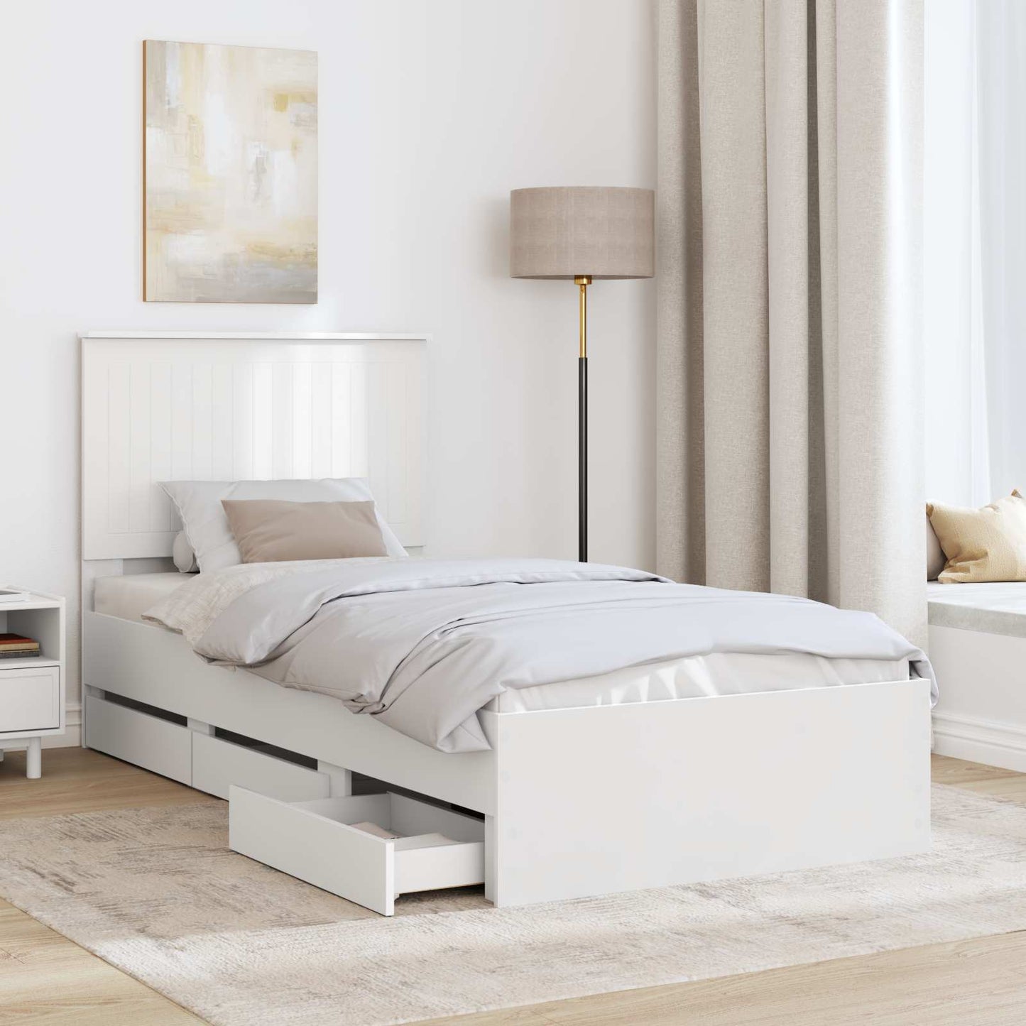 Ágykeret fiókkal fejtámlával Fehér 90 x 200 cm Mérnöki Fa