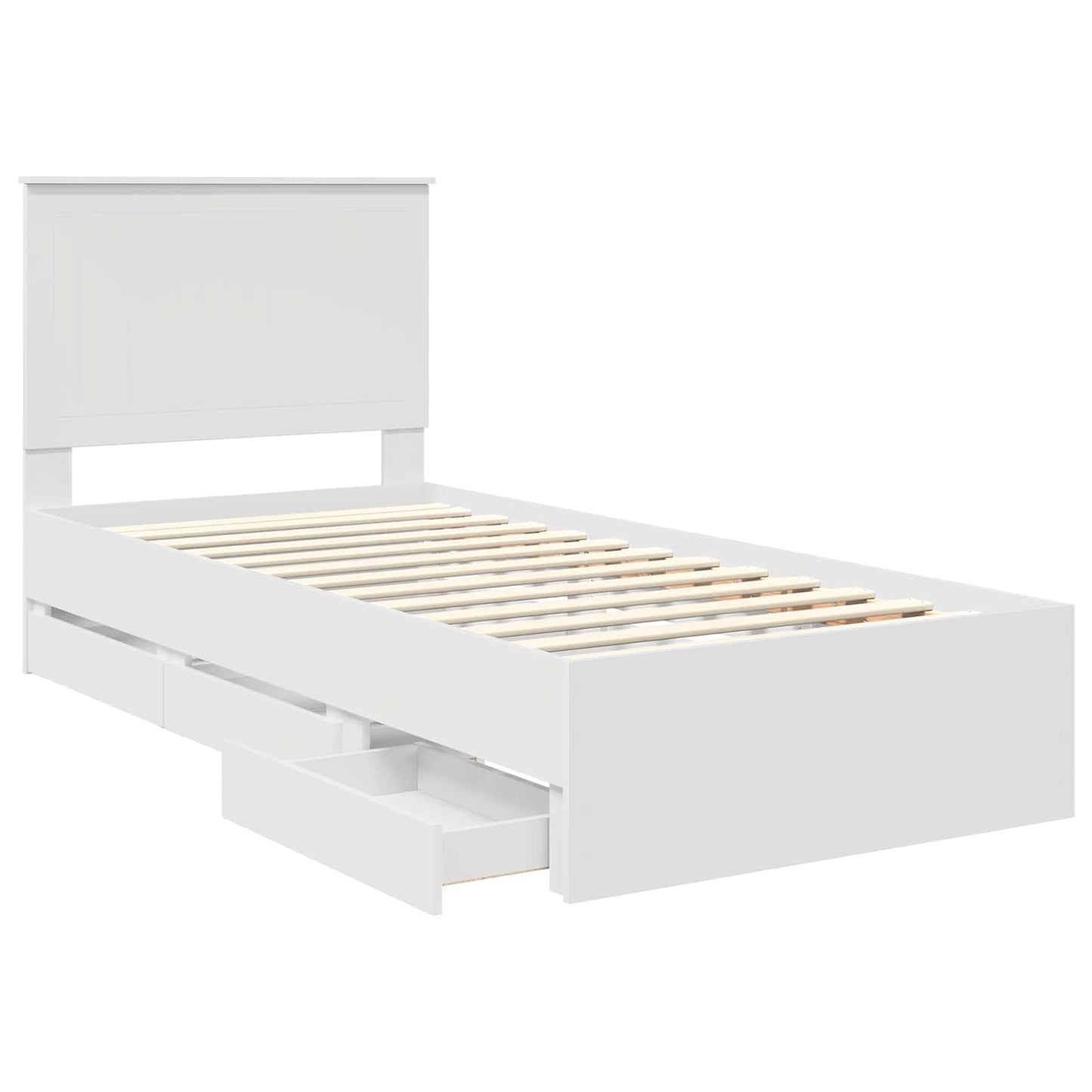 Ágykeret fiókkal fejtámlával Fehér 90 x 200 cm Mérnöki Fa